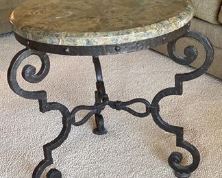 Robb & Stucky End Table Granite Tile Top Rustic Iron Frame 26in H x 28in W