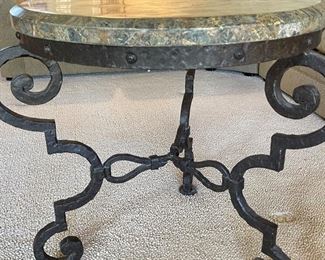 Robb & Stucky End Table Granite Tile Top Rustic Iron Frame 26in H x 28in W