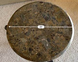 Robb & Stucky End Table Granite Tile Top Rustic Iron Frame 26in H x 28in W