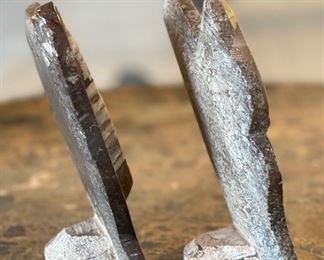 2pc Ammonite Orthoceras Fossil Natural Stand 5.5in H x 4in