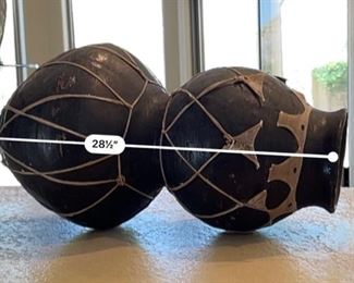 Tarahumara Mexican pottery Double Pot 22in Long x 12in Diameter