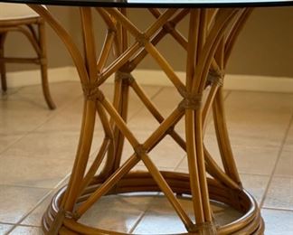 Glass Top Rattan Dining Table 28in H x 60in Diameter