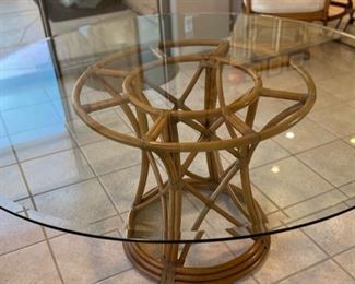 Glass Top Rattan Dining Table 28in H x 60in Diameter