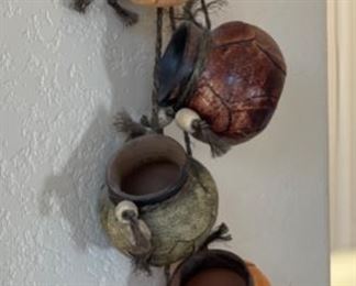 Leather Wrapped Ceramic Dangling Mini Pots Decor 28in Long