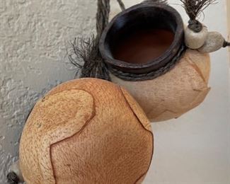 Leather Wrapped Ceramic Dangling Mini Pots Decor 28in Long