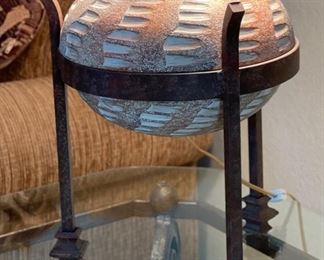 Rustic Iron Frame Ceramic Lamp 23in H x22in diameter