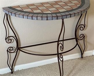 Rustic Tile top Scroll Metal Frame Half Moon Table 30x38x17in HxWxD