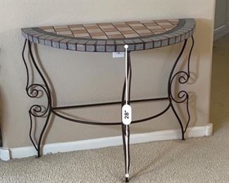 Rustic Tile top Scroll Metal Frame Half Moon Table 30x38x17in HxWxD