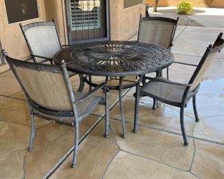 Hampton Bay Patio Table & Chairs Cast Aluminum Table: 28 inches high by 50 inches diameter