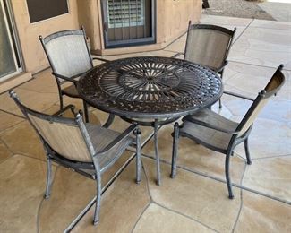 Hampton Bay Patio Table & Chairs Cast Aluminum Table: 28 inches high by 50 inches diameter