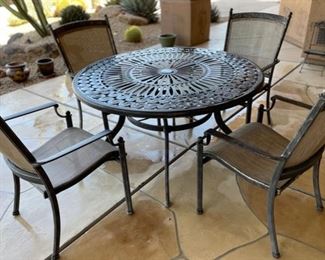 Hampton Bay Patio Table & Chairs Cast Aluminum Table: 28 inches high by 50 inches diameter