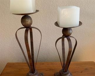 Pair of Ornate Metal Candle Holders 16x4x4