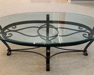 Coffee Table with Metal Frame and Glass Top 18x48x28 HxWxD
