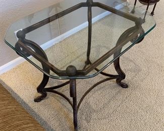 End Table with Metal Frame and Glass Top 22x28x22 HxWxD