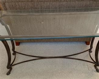 Sofa Table with Metal Frame and Glass Top 30x56x20 HxWxD