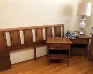 Kent Coffey  MCM "The Wharton" walnut dresser, 2 night stands, and matching king-sized headboard