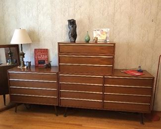2 John Keal designed MCM Walnut and Brass dressers for Brown-Saltman (4 pieces in all)