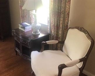 Ivory Armchair, nightstand and glass lamp