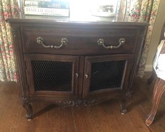Side table/nightstand with cane cabinet fronts and top drawer - excellent condition