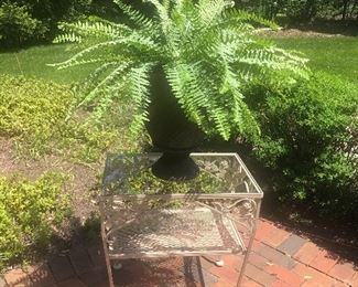planter and side iron and glass table