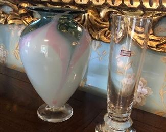 Baccarat vase and signed glass vase