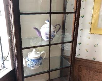 Lighted Curio cabinet with lower doors, glass shelves on upper section - one piece