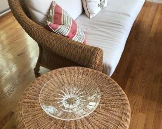 All season wicker side table, with Steuben low profile dish