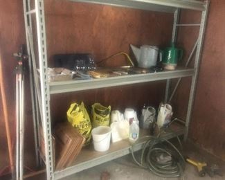 Large storage shelving, chemicals for winter and weed prevention