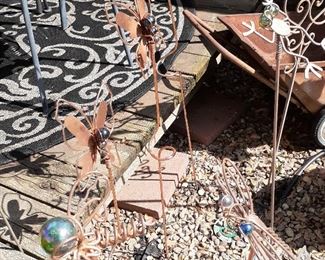 Dragonfly, butterfly and frog yard stakes