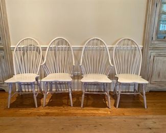 4 white Windsor-style chairs