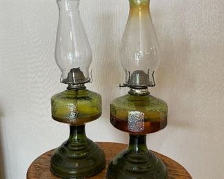 #2	misc	Matching green/clear glass oil lamps 18.5" ($20 each)	 $ 40.00 