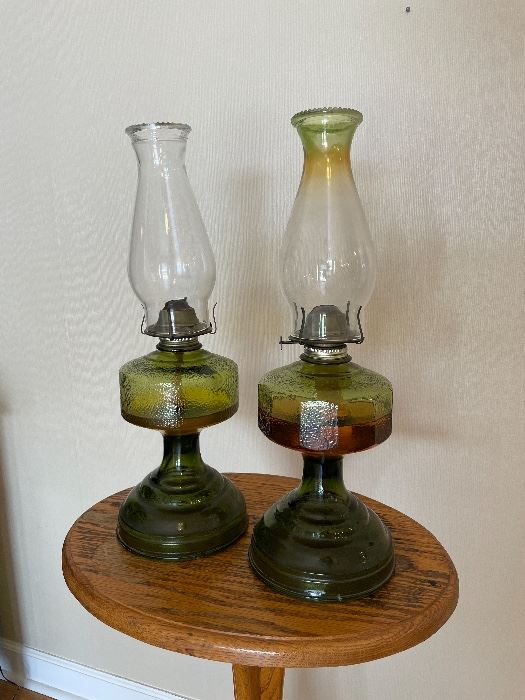 #2	misc	Matching green/clear glass oil lamps 18.5" ($20 each)	 $ 40.00 