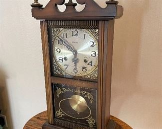 #4	misc	Vintage Alaron 31 Day Mantel Wall Clock - 10x5x22 - with pendulum and key	 $ 75.00 