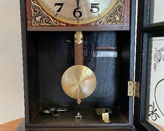 #4	misc	Vintage Alaron 31 Day Mantel Wall Clock - 10x5x22 - with pendulum and key	 $ 75.00 