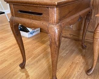 #15	misc	Queen Anne style end table with missing pullout candle trays *as is scratches* - 18x30x26	 $ 25