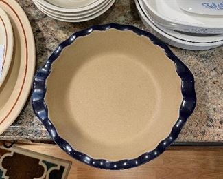 #21	kitchen	The Pampered Chef: New Traditions Stoneware - Deep dish pie plate, dark blue	 $ 25.00 