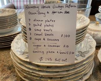 #27	china	Harmony House Vintage Pattern Dawn Gray & Horizon Blue - SET	 $ 145.00 