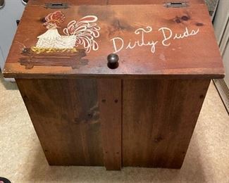 #35	Misc	Wood Laundry Bin "Dirty Duds" hand painted 24"x14"x15"	 $ 20.00 