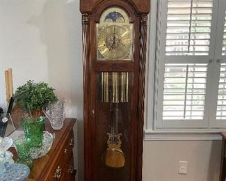 #49		Howard Miller w/brass weights and pendulum - Grandfather Clock with key - 18.5x12x80	 $ 350.00 