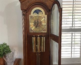 #49		Howard Miller w/brass weights and pendulum - Grandfather Clock with key - 18.5x12x80	 $ 350.00 