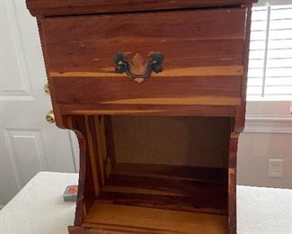 #52		Cedar end table w/1 drawer and shelf - 16x13x26	 $ 35.00 