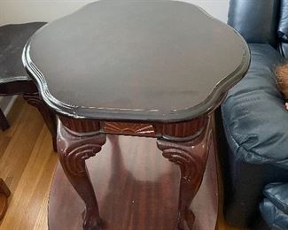 #53		Wood with black finish top end tables (2) With ball and claw feet - 19.5x21.5x21.5 *as is* finish 45 each	 $ 90.00 