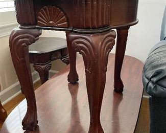 #53		Wood with black finish top end tables (2) With ball and claw feet - 19.5x21.5x21.5 *as is* finish 45 each	 $ 90.00 
