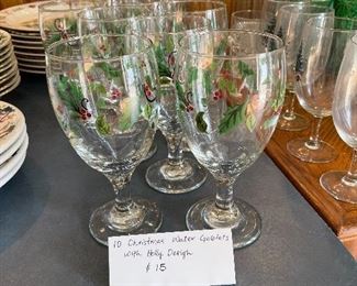 #59		Christmas Water Goblets with Holly Design	 $ 15.00 