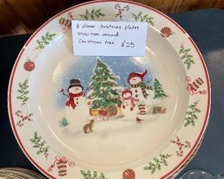 #60		Snowmen Around Christmas Tree -8 dinner plates	 $ 25.00 