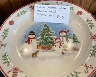 #60		Snowmen Around Christmas Tree -8 dinner plates	 $ 25.00 