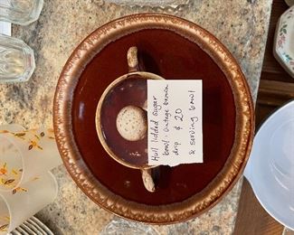 #63		Hull Lidded Sugar Bowl and Serving Bowl- Vintage Brown Drip	 $ 20.00 