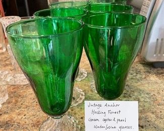 #64		Vintage Anchor Hokcking Forest Green - Oyster and Pearl water/wine glasses	 $ 30.00 