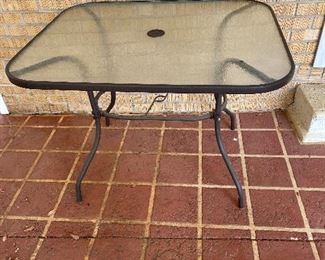 #88		Aluminum table only, tempered glass top with umbrella hole - 38x32x28	 $ 40.00 