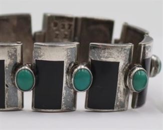 Antonio Pineda Mexican Silver, Onyx, and Turquoise Bracelet.  Auction Estimate $400-$600
